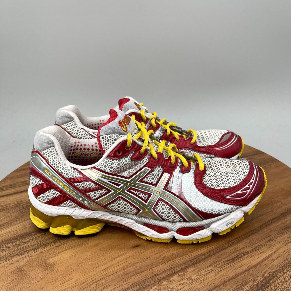 Asics Gel Kayano 17 Shoes Womens Size 9 White Silver Red Running Comfort Walking